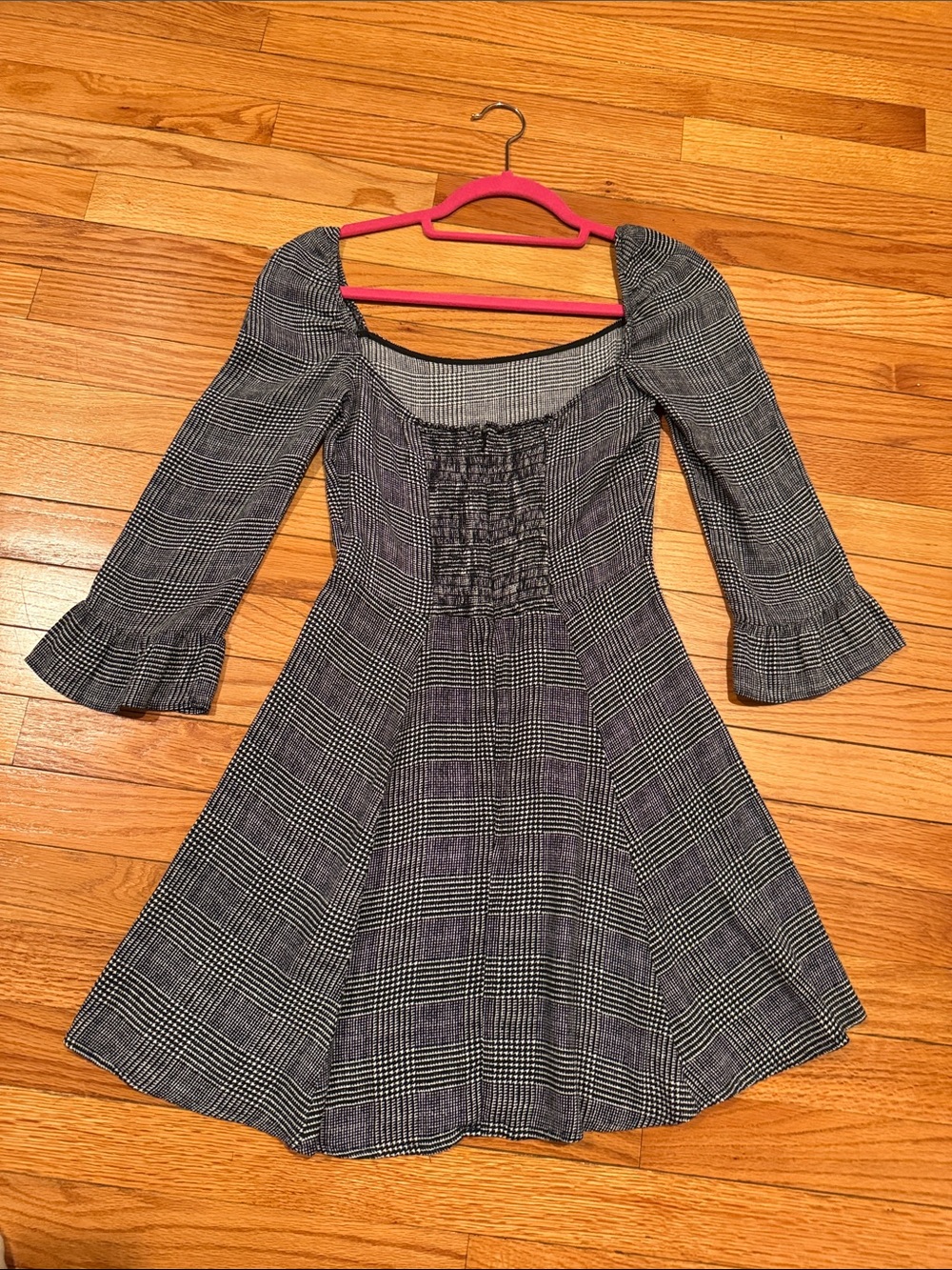 Reformation Glen Plaid Puff Sleeve Mini Dress Size 2 Black & White - Picture 5 of 6